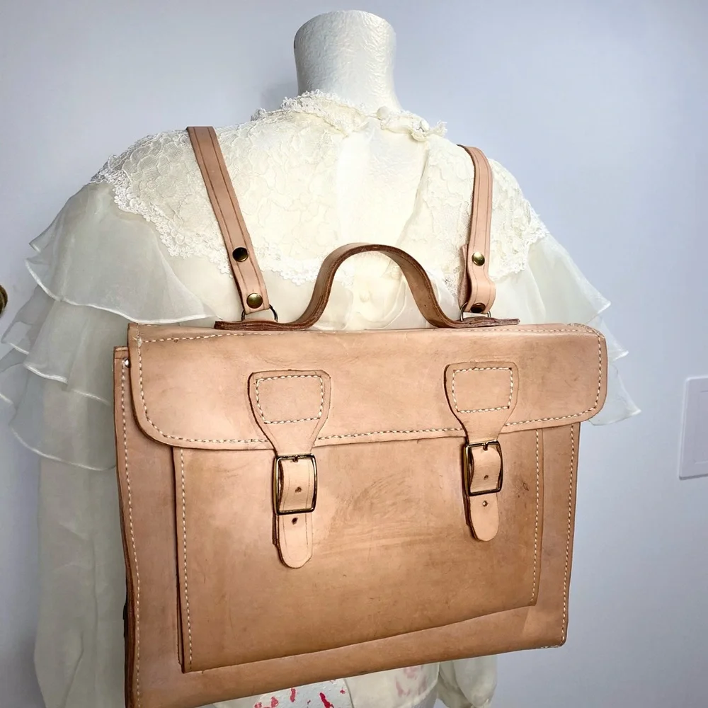 Natural Tan Leather Backpack Satchel